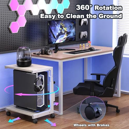 Computer Tower Stand with Charge Station and USB Charging Port - Height Adjustable PC Tower Stand, Under Desk CPU Holder Cart with Locking Caster Wheels for Fits Most PC - color: White