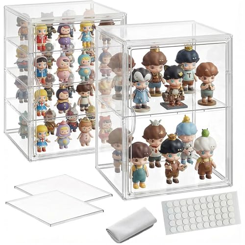 Clear Acrylic Display Case for Figures, 4 Layer Adjustable Acrylic Boxes for Display, Stackable Display Boxes for Collectibles, Action Figure Display Case for Shoe, Bread, Cosmetic, Handbag, 2 Pack - color: Set（2 Pack）, size: 14.2"