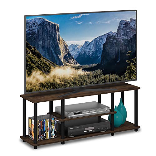 Furinno Turn-N-Tube No Tools 3D 3-Tier Entertainment TV Stand up to 50 inch TV, Round Tubes, Columbia Walnut/Black - color: Columbia Walnut/Black, size: 50 inch