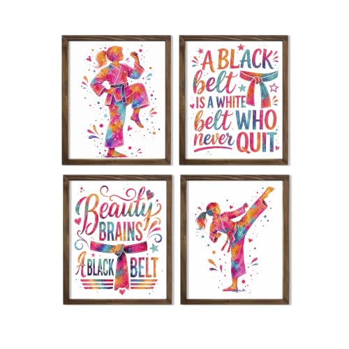 Inspirational Watercolor Karate Girl Athlete with Empowering Motivational Quote Art Print Set for Girl's Bedroom Empowerment, Playroom Energy Boost, Locker Team Spirit, Young Karateka Surprises, Aspiring Black Belt Tokens, Team Captain Honors, Coach Gifts