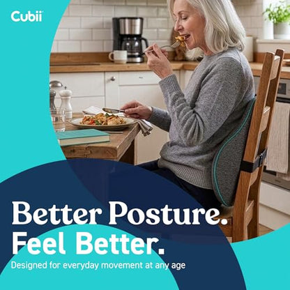 Cubii Cushii V2 Back Support Cushion for Back and Lower Back Pain Relief Universal Fit for Desk, Office, Kitchen Chairs, Couch Cushions with Advanced Lumbar Support - size: 17 Inches