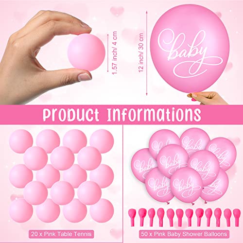 Tatuo 71 Tinkle in The Pot Baby Shower Game Sign Wooden Baby Shower Gender Reveal Party Favors 20 Table Tennis Balls 50 Balloon Latex Balloon(Leaves,Pink) - color: Pink, style: Leaves