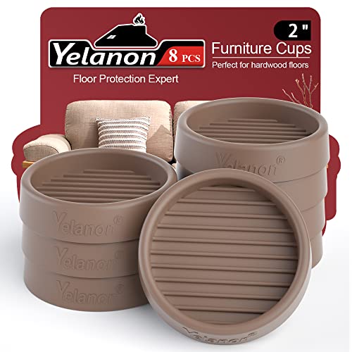 Yelanon Furniture Coasters - 8 Pcs 2”Round Furniture Caster Cups - Non Slip Pads Hardwood Floors Non Skid Grippers Rubber Furniture Feet - Anti Slide Floor Protector for Bed Couch Stoppers Brown - size: 8pcs 2" Round