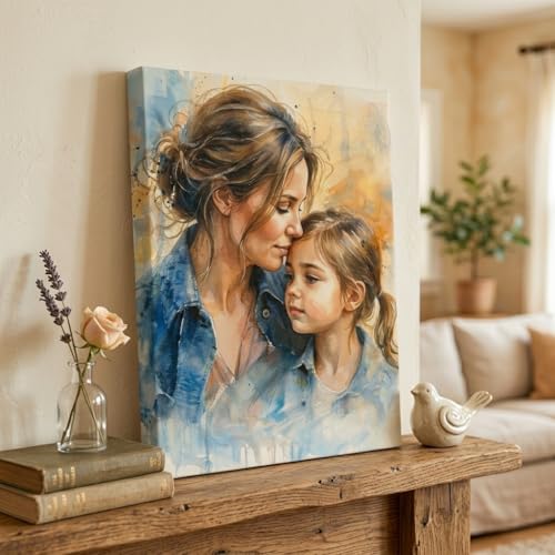 ENQU Personalized Family Watercolor Portrait Wall Art, Custom Canvas Prints with Your Photos, Birhtday, Mothers Day Gifts, Custom Photo Canvas Gifts For Mom Grandma, Home Decor - color: Style 5