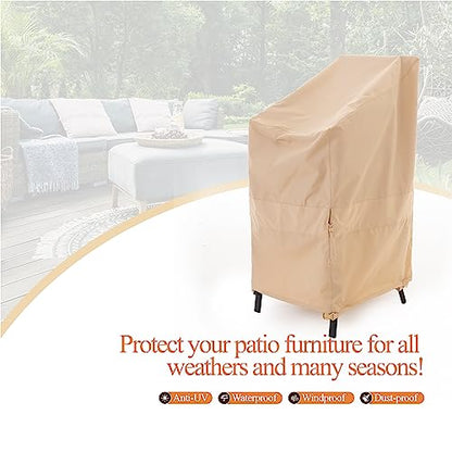 WJ-X3 Stackable Patio Chair Cover, Heavy Duty, Wind Resistant and Waterproof Outdoor Lawn Patio Chair Covers, 28W x 36D x 45H, (4-6 Stacked Chairs), Beige, 1-Pack - color: Beige, size: 28W x 36D x 45H, 1-Pack, Stacked Chairs (4-6)