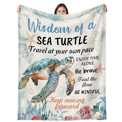 Positive Sea Turtle Gifts for Women Men, Flannel Soft Blanket Decor, Sea Turtle Gifts for Turtles Lovers, Inspirational Healing Gift for Friend Meditator Graduate - 50x60 inches - color: Sea Turtle