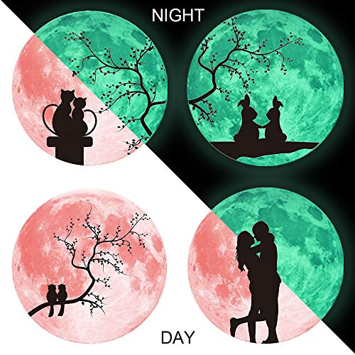 Quanhaigou Glow in The Dark Wall or Ceiling Moon Stickers – Luminous Decal Sticker for Simulated Planet Effect at Night – Red 3D Earth Black Tree Cat - color: Red