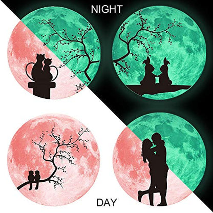 Quanhaigou Glow in The Dark Wall or Ceiling Moon Stickers – Luminous Decal Sticker for Simulated Planet Effect at Night – Red 3D Earth Black Tree Cat - color: Red