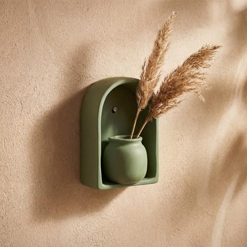 Pinkunn Nordic Arch Shelf 3.5 x 2.5 Inch Mini Ceramic Wall Cabinet Minimalist Small Modern Floating Walls Shelves Wall Decor for Miniature Display and Trinket Storage Shrine Home Decor(Sage Green) - color: Sage Green