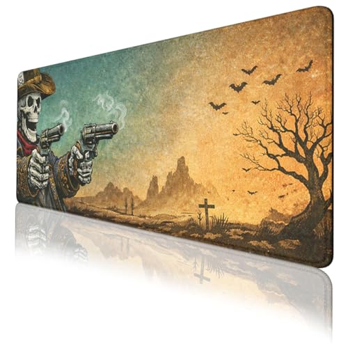 Skeleton Cowboy Gaming Mouse Pad Western Gothic Art Large Desk Mat with Stitched Edges,Non-Slip Waterproof Rubber Base Mouse Mat Office Computer Keyboard Laptop 31.5"x11.8" - color: Skeleton Cowboy