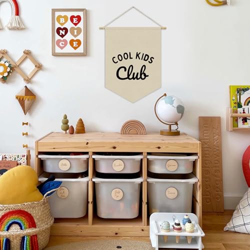 Kids Room Decor, Cool Kids Club Linen Canvas Banner, Neutral Minimalist PlayRoom Wall Hanging Pennant Flag Banner for Nursery Toddler Room Bedroom Decor, 15x11in - color: cool kids club