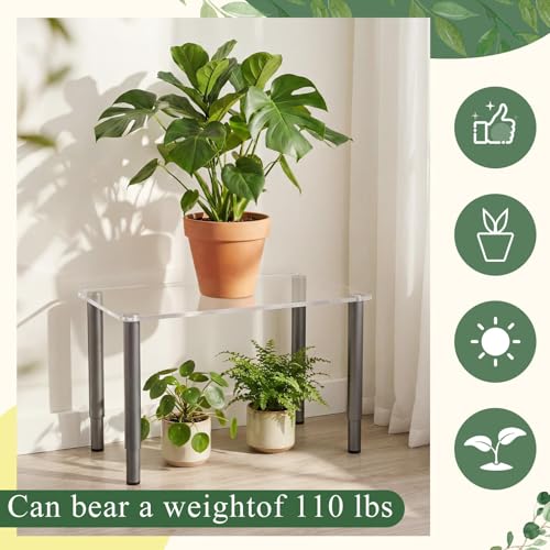 RattanView Height Adjustable 16in Extra Large Acrylic Display Risers 6mm Thick Clear Shelf Riser with 4 Metal Legs 6.7-9 in Adjustable Screwdriver, Stand for Plant Decor Collectibles Figures