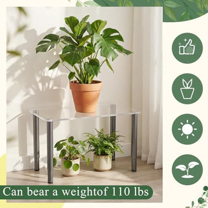 RattanView Height Adjustable 16in Extra Large Acrylic Display Risers 6mm Thick Clear Shelf Riser with 4 Metal Legs 6.7-9 in Adjustable Screwdriver, Stand for Plant Decor Collectibles Figures