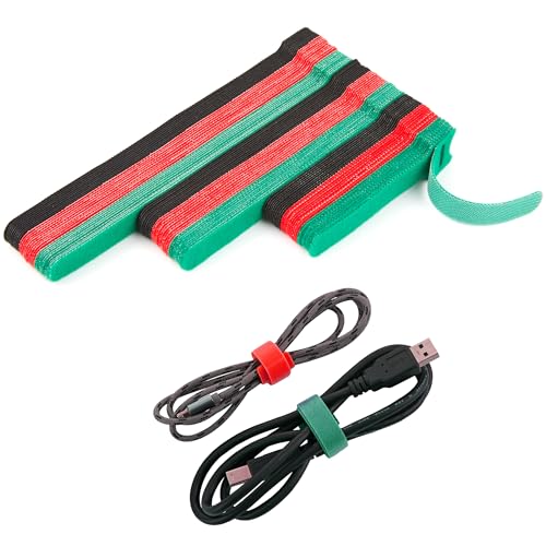90PCS Reusable Cable Ties - 4+6+8 Inch, Heavy Duty Hook & Loop Straps in Black Red Green, Adjustable & Multi-Purpose Fastening, Color-Coded Wire Ties for Home Office, Garage & Cable Management - color: Black+red+green 4+6+8 In-90 Pcs