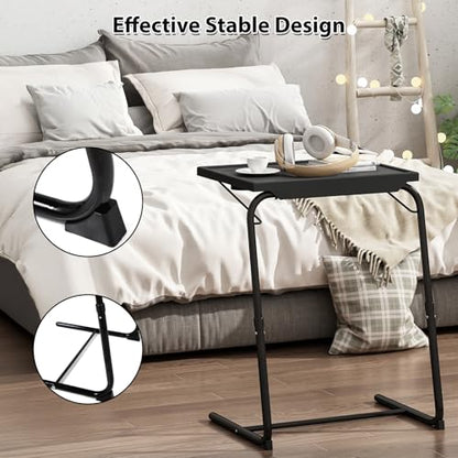 JAXPETY TV Tray, Folding TV Tray with Cup Holder, Adjustable TV Desk with 6 Height Adjustments and 3 Angle, Couch Table for Eating on Bed & Sofa, Stowaway Laptop Stand, Dark Black - color: Dark Black