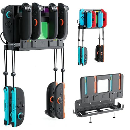 Wall Mount Organizer Charging Station for Nintendo Switch 2/1, 4 in 1 Magnetic Joycon Charging Dock with 6 RGB Light Modes
