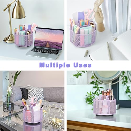 Exerz Desk Organiser/Mesh Desk Tidy Candy/Pen Holder/Multifunctional Organiser 360 Rotating - color: Light Purple