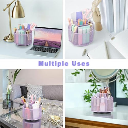 Exerz Desk Organiser/Mesh Desk Tidy Candy/Pen Holder/Multifunctional Organiser 360 Rotating - color: Light Purple