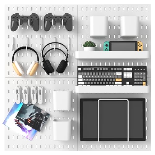 MULSAME Pegboard Combination Kit, 25.2" x 25.2" Wall Mounted Storage Set with 4 Pegboards & 20 Accessories Hanging, Peg Boards Organizer - color: White, size: 25.2" * 25.2"
