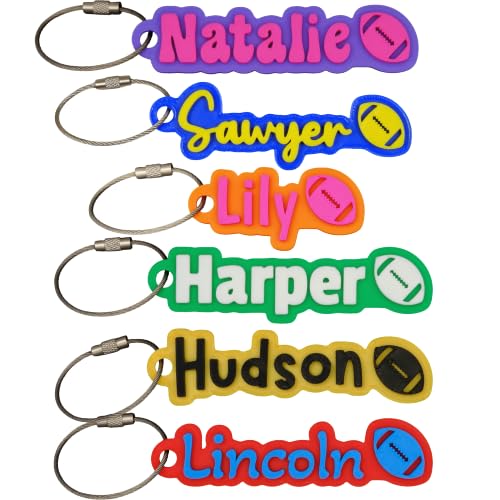 SuperFineDeesigns Bag and Water Bottle Name Tag with Cable – Custom Durable 3D Printed Name Tag Backpack & Sports Bottles - style: Football