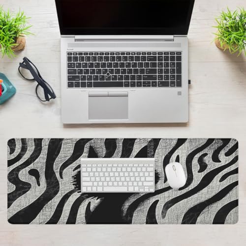 Black Cat Gaming Mouse Pad Cartoon Zebra Large Gaming Mouse Mat with Stitched Edges,Non-Slip Waterproof Rubber Base Office Computer Keyboard Laptop 31.5"x11.8" - color: Cartoon Zebra Cat, size: 31.5L x 11.8W inches
