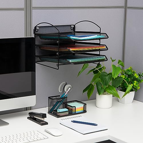Mind Reader 3-Tier Paper Tray, File Storage, Desktop Organizer, Wall Mountable, File Organization, Metal Mesh, Black - style: 3-Tier