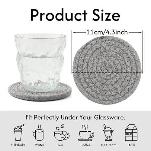 Coasters Set of 4 for Drinks, Cotton Woven 4 Colors Absorbent Boho Coasters for Home Decor Cups - Hot or Cold Drink Thickened (Light Grey) - color: Light Grey