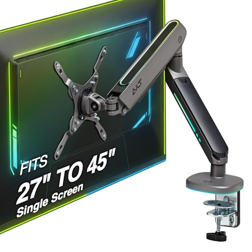 AVLT Single 27”-45” RGB Gaming Monitor Arm Desk Mount - Dark Gray | 20 Lighting Modes Touch Button Control Fits Flat/Curved/Ultrawide Screens Height Swivel Tilt Rotation Adjustable Stand - color: Dark Gray - Single