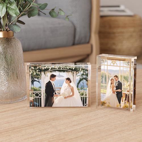 Egofine 4x4 Acrylic Frames 6 Pack, 20mm Thicker Frameless Clear Picture Frames, Double Sided Magnetic Picture Frames, Free Standing Desktop Display - color: 6, size: 4x4