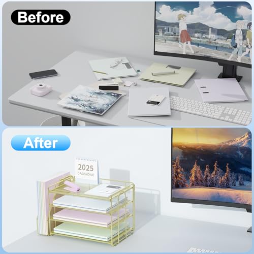 Spacrea Desk Organizers and Accessories, Paper Organizer for Desk with File organizer, Desk Accessories & Workspace Organizers for Office Supplies (Gold) - color: Gold