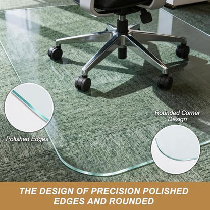 Vicwe Glass Chair Mat for Carpet,46"x55" Tempered Glass Office Chair Mat,1/5" Thick Glass Chair Mat with Rounded and Polished Edges,Smooth Glide for Carpet & Hardwood Floor Protection - size: 46"x 55"x 1/5"Thick