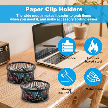 2 Pack Mesh Paper Clip Holder,Paperclip Holders for Desk Binder Wire Mesh Bowls,Paper Clips Holder for Desk,Paper Clip Dispenser,Paper Clip Organizer Office ﻿