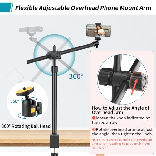 Camera Desk Mount Webcam Stand with Overhead Articulating Magic Boom Arm 1/4" Ball Head for DSLR Tripod, Adjustable Light Stand, Tabletop C Clamp for Ring Light Photo Video Shooting Live Streaming - size: 2DFPGYL