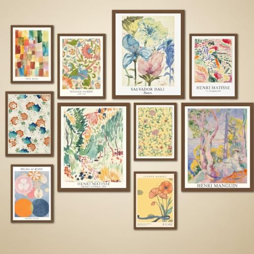 MAZUKO 10 Pcs Vintage Eclectic Wall Art Prints, Trendy Maximalism Poster for Aesthetic, Eclectic Wall Decor Van Gogh William Morris Matisse Monet Maximalist Famous (Unframed) - color: Eclectic 5 - UNFRAMED