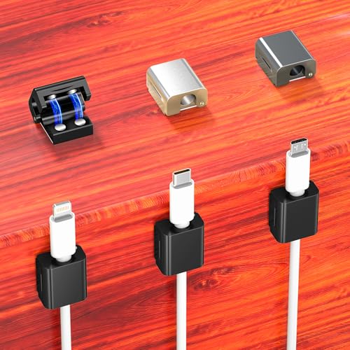 AGVEE 6 Pack Magnetic Cord Organizer Clips, 10mm Ultra-Thin Aluminum Cable Management Holder, 2 Pairs of Strong Magnets Keeper for Home Desk Office Gadgets Accessories, Residue-Free Tape, Black - color: Black, size: 6 Pack