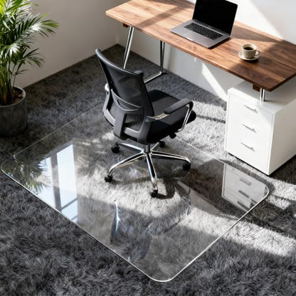 Vicwe Glass Chair Mat for Carpet,36"x48" Tempered Glass Office Chair Mat,1/5" Thick Glass Chair Mat with Rounded and Polished Edges,Smooth Glide for Carpet & Hardwood Floor Protection - size: 36"x 48"x 1/5"Thick