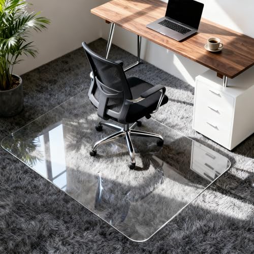 Vicwe Glass Chair Mat for Carpet,36"x48" Tempered Glass Office Chair Mat,1/5" Thick Glass Chair Mat with Rounded and Polished Edges,Smooth Glide for Carpet & Hardwood Floor Protection - size: 36"x 48"x 1/5"Thick