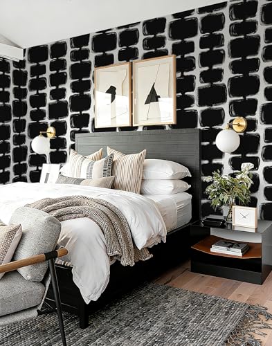 Safiyya 17.3"x393" Peel and Stick Wallpaper Black and White Contact Paper Mid Century Modern Abstract Geometric Wall Paper Self Adhesive Removable Wallpaper for Bathroom and Bedroom Vinyl - color: Black/White, size: 17.3" x 393"