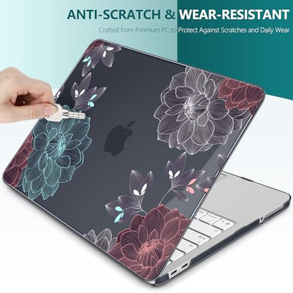 DONGKE Compatible with MacBook Neo 13 Inch Case 2026 A3404 A18 Pro chip & Touch ID, Plastic Hard Shell with Keyboard Cover, Screen Protector & Dust Plugs, Dahlia Flowers - color: Dahlia Flowers