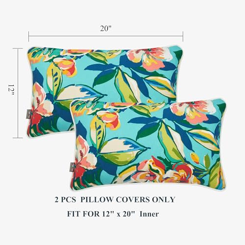 FUNHOME Outdoor Indoor Lumbar Pillow Covers ONLY, Water-Repellent Patio Lumbar Cushion Cases 12” x 20”, Decorative Throw Pillowcase Shell for Couch Patio Garden Furniture Use-Rosario Flower Leaf - color: Rosario Flower Leaf, size: 20"L x 12"W(No Insert)