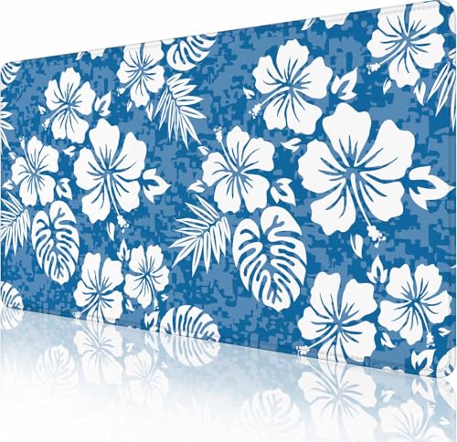 Gaming Mouse Pad, Large Non-Slip Rubber Base Mousepad, Keyboard Mouse Mat, Desk Pad with Stitched Edges, 31.5x15.7inch - Tropical Hawaii Hibiscus Floral - color: Tropical Hawaii Hibiscus Floral, size: 31.5L x 15.7W inches