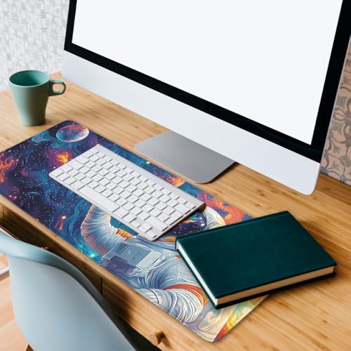 Cosmic Astronaut Gaming Mouse Pad Colorful Galaxy Art Large Gaming Mouse Mat with Stitched Edges,Non-Slip Waterproof Rubber Base Office Computer Keyboard Laptop 31.5"x11.8" - color: Cosmic Astronaut, size: 31.5L x 11.8W inches