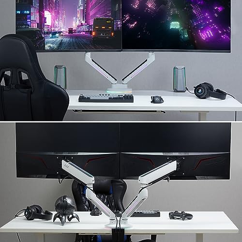 AVLT Dual 27”-43” RGB Gaming Monitor Arm Desk Mount Built-in 20 Lighting Modes Touch Button Control Fits Flat/Curved/Ultrawide Screen Height Swivel Tilt Rotation Adjustable Stand -White - color: White - Dual