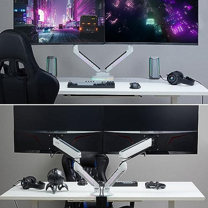 AVLT Dual 27”-43” RGB Gaming Monitor Arm Desk Mount Built-in 20 Lighting Modes Touch Button Control Fits Flat/Curved/Ultrawide Screen Height Swivel Tilt Rotation Adjustable Stand -White - color: White - Dual