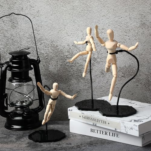 Wonderjune 12 Pcs Action Figure Stands for 8 to 12 Inches Dolls Flexible Assembled Action Figure Display Holder with Adjustable Metal Support Arm Stands Base Compatible with HG/RG 1/144 Toy (Black) - color: Black