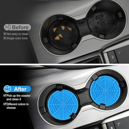 Alpmosn 4PCS Spider Web Car Cup Holders, Halloween Non-Slip Silicone Insert Coasters, Automotive Cupholder Goth Accessories for Men & Women (Blue) - color: Blue