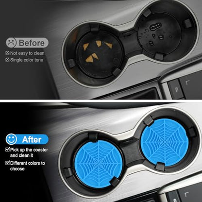 Alpmosn 4PCS Spider Web Car Cup Holders, Halloween Non-Slip Silicone Insert Coasters, Automotive Cupholder Goth Accessories for Men & Women (Blue) - color: Blue