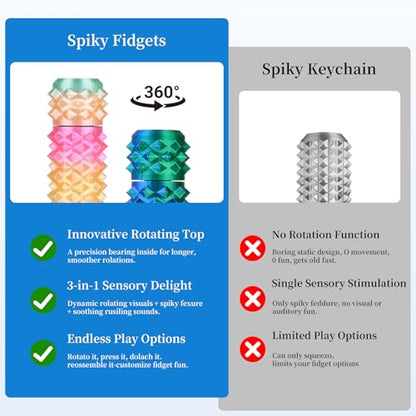 Little Ouchies Pain Stim Fidget Toy, 3D Printed Pocket Spiky Keychain with Clicker Button Spinner Sensory Toys for Anxiety Focus & Stress Reduction Novelty Gifts（Yellow Green+Rainbow Candy） - color: Yellow Green+rainbow Candy