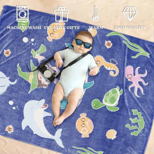Gitrat Fleece Blanket Throw Blue Toddler Boy Blankets Soft Plush Throw Blankets for Kids 50"x60" - color: Blue Ocean, size: Throw Size 50" x 60"(130 x 150 cm)