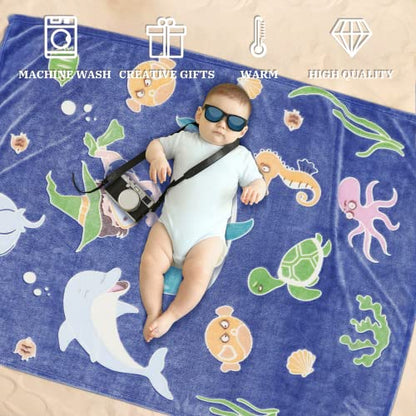 Gitrat Fleece Blanket Throw Blue Toddler Boy Blankets Soft Plush Throw Blankets for Kids 50"x60" - color: Blue Ocean, size: Throw Size 50" x 60"(130 x 150 cm)